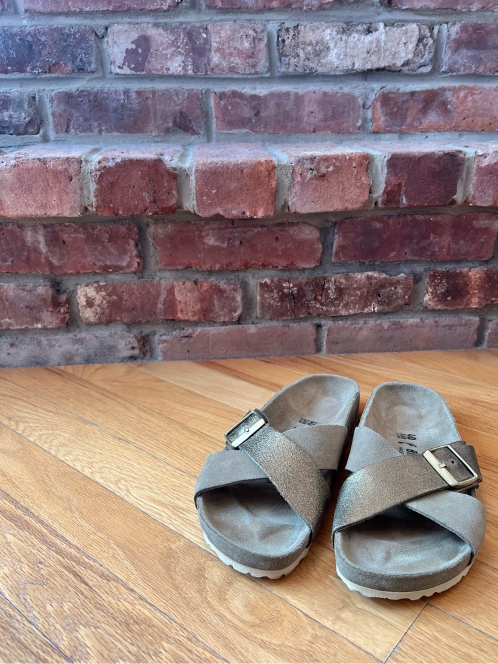 Birkenstock Khaki Taupe Metallic Siena Suede Sandal NARROW Fit